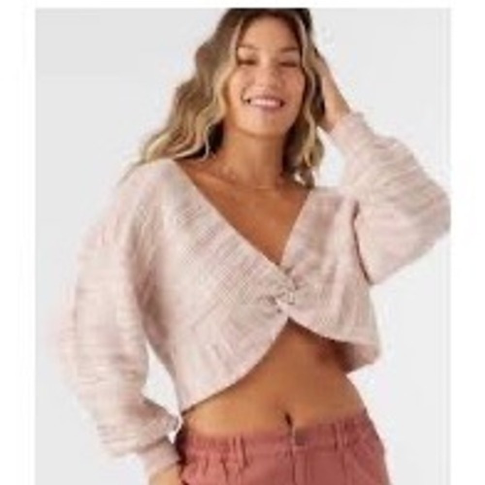 ONeill Womens Hillside Stripe Twist Front Sweater Pink LARGE NWT